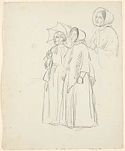 To stående damer, den ene med parasol, den anden med kysehat. F.o.t.h. studie i halv figur af sidstnævnte. by P.C. Skovgaard