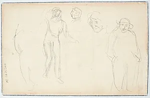To stående mandsfigurer, to hoveder by Albert Gottschalk