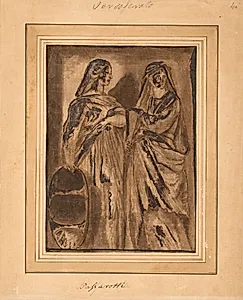 To stående romerske matroner, den ene med et skjold by Ubekendt