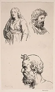 To studiehoveder og en figur by Lorenz Frølich