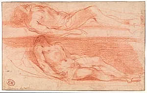 To studier af en liggende, nøgen mandsfigur. Kristus by Guercino