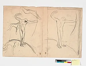 To studier af en nøgen, bueskydende mand samt et par mindre figurstudier by Isakson, Karl