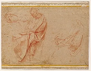 To studier af en siddende mand samt et studie af hans foldede hænder by Andrea Sacchi