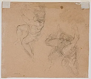 To studier af mandlige figurer liggende på ryggen, set i forkortning by Jacopo Palma (il Giovane)