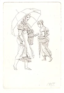 To tjenestepiger i regnvejr by C.W. Eckersberg