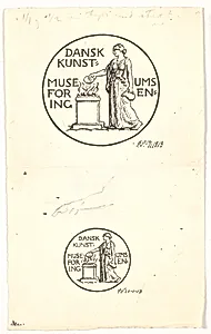 To udkast til vignet for Dansk Kunstmuseumsforening samt studie af underarm og hånd by Joakim Skovgaard