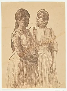 To unge piger. Studie til maleriet "Bal i en provinsby" (Gøteborg kunstmuseum) by Peter Hansen
