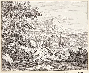 To vejfarende i et bjerglandskab by Abraham Genoels