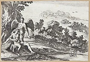 Tobias skræmmes af fisken by Moyses van Wtenbrouck