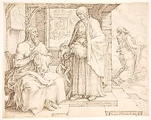 Tobit og Anna by Maarten van Heemskerck