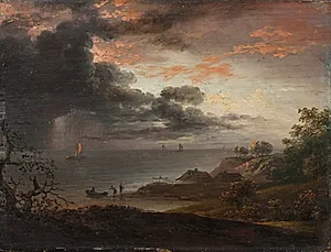 Tordenregn nedstyrtende i havet
