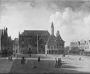 Torvet i Haarlem, set mod rådhuset by Jan ten Compe