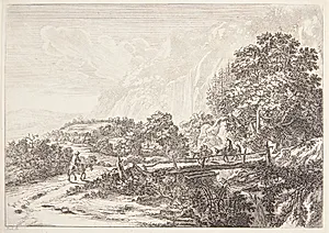 Træbro over et vandfald ved Sulmona nær Tivoli by Jan Both