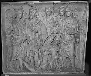 Trajan som velgører (sørger for landbruget, fattige børn og hæren) by Ubekendt