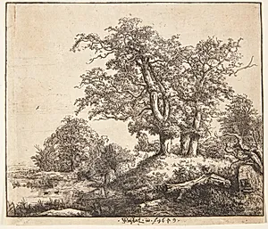 Tre egetræer by Jacob Isaacksz. van Ruisdael