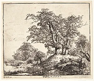 Tre egetræer by Jacob Isaacksz. van Ruisdael
