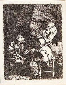 Tre figurer ved et ildsted by Cornelis Pietersz Bega