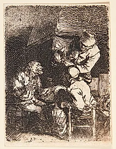 Tre figurer ved et ildsted by Cornelis Pietersz Bega