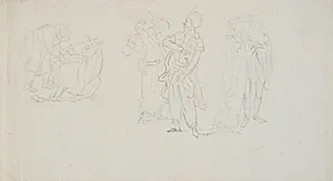 Tre figurgrupper: Mand og liggende hest. To orientalere. To kvinder by C.A. Lorentzen