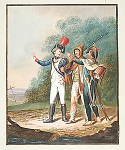 Tre franske soldater på en vej by Wanner von Schafterhausen