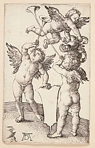 Tre genier med et tomt våbenskjold by Albrecht Dürer