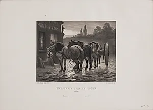 Tre heste for en karre by Adolph Kittendorff