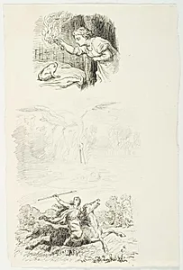Tre illustrationsudkast til H.C. Andersen, "Dynd-Kongens Datter" by Lorenz Frølich