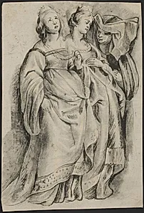 Tre kvindefigurer, fra "Sint Bavos omvendelse" by Ubekendt