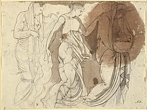 Tre kvindefigurer, reliefagtigt anordnede. Tre Horae? (B.S.) by Ubekendt
