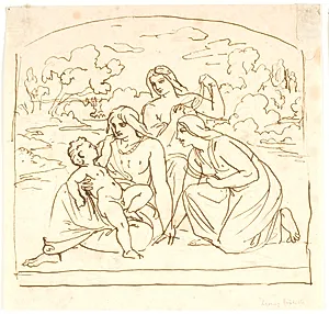 Tre kvinder med et barn. (Moses findes af Faraos datter?) by Lorenz Frølich