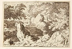 Tre mænd på en klippe by Allaert van Everdingen