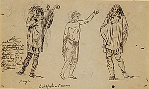 Tre mandsfigurer. Den t.v. ligner Braga-figuren på forgående blad by Nicolai Abildgaard