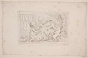 Tre nøgne smådrenge, der musicerer by J.F. Clemens