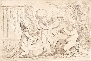 Tre nøgne smådrenge, der musicerer by J.F. Clemens