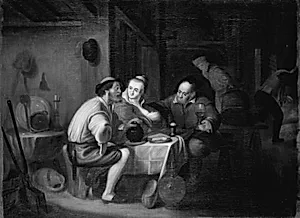 Tre personer ved et bord by Ubekendt