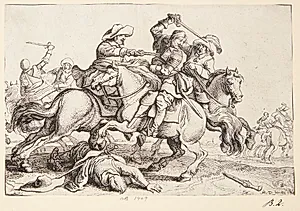 Tre ryttersoldater i kamp by Jan Martszen de Jonge