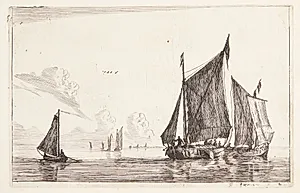 Tre sejlbåde på stille vand by Reinier Zeeman