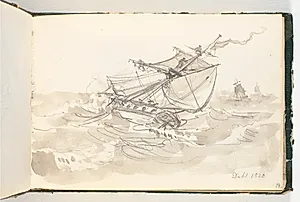 Tre sejlskibe i høj sø by J.C. Dahl