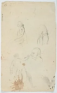 Tre skitser, muligvis arveprinsen samt mand set fra ryggen by Gerhard Ludvig Lahde