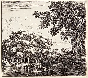 Tre store træer på en bakke by Herman Naiwincx