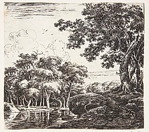 Tre store træer på en bakke by Herman Naiwincx
