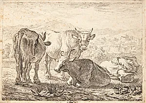 Tre stude og en sovende mand by Pieter van Laer
