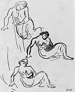Tre studier af draperet kvinde, hvilende på højre arm by Emile Othon Friesz