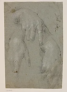 Tre studier af en højre hånd by Jacopo Palma (il Giovane)