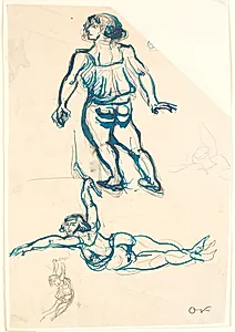 Tre studier af en kvindelig akrobat, i trapez og gående by Emile Othon Friesz