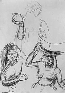 Tre studier af gående kvinde Coïmbra, Portugal by Emile Othon Friesz
