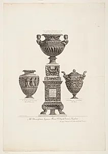 Tre vaser og en antik pedestal by Giovanni Battista Piranesi