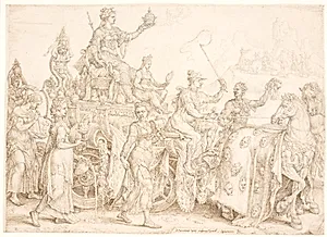 Triumfvogn. Opulentia (rigdom) by Maarten van Heemskerck
