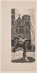 Trolden bygger Domkirken i Lund. Illustration til Poul Møller, "Sct Laurentius" by Ubekendt