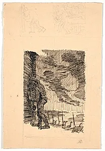 Trolden Grendel spejder gennem gluggen i Hjorthal by Niels Skovgaard